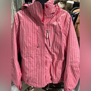 Cute Sunice Pink and White Striped Retro Ski Jacket